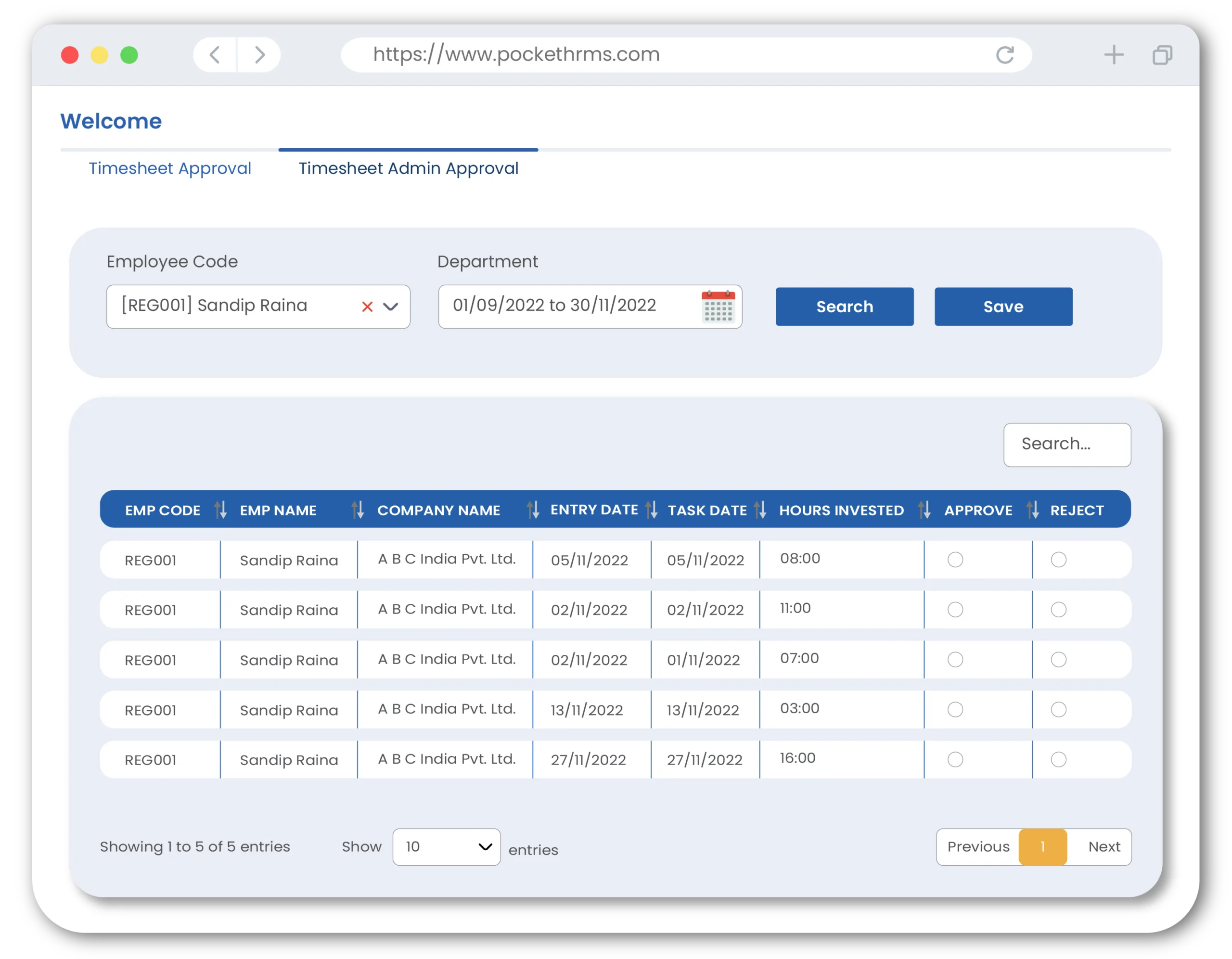 Timesheet Admin Approval