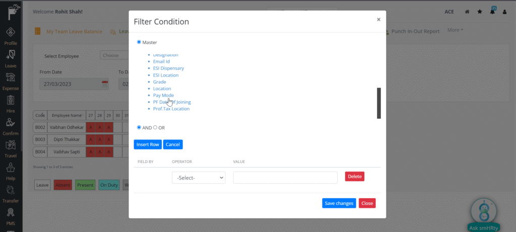 Filter conditions