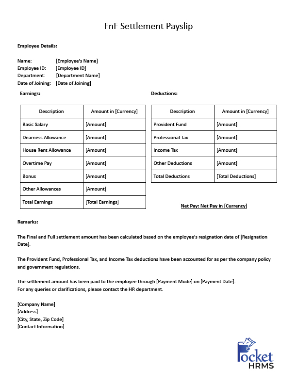 Full and Final Settlement Letter - Free Download