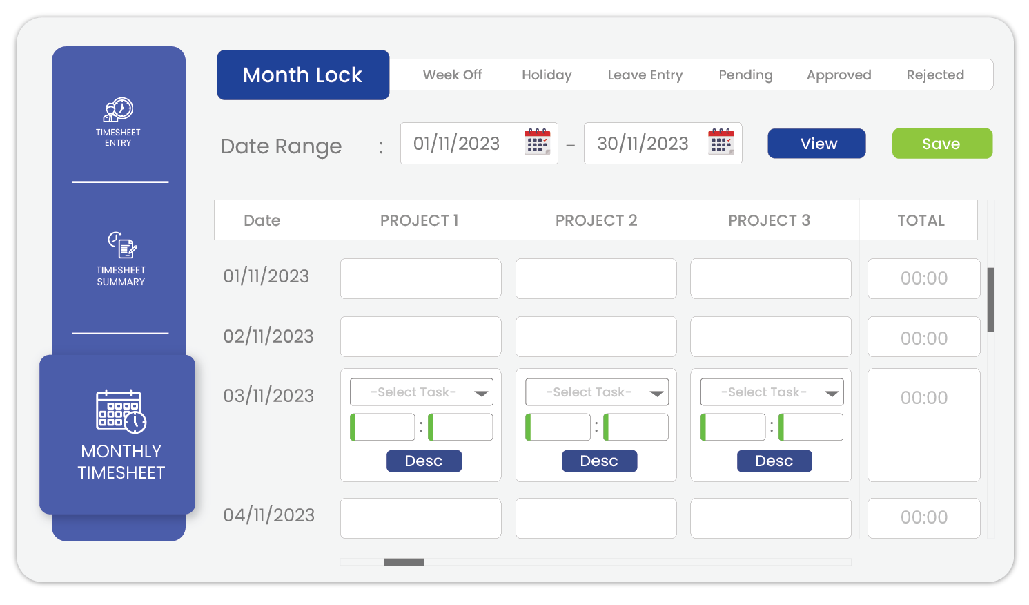 Monthly Timesheets