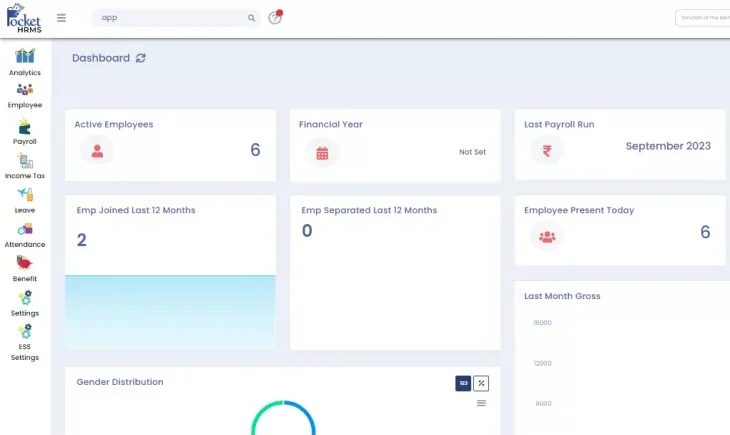 Pocket HRMS performance management software dashboard